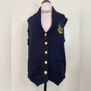 The Eagle’s Eye Vintage Wool Navy Blue Knit Vest with Gold Buttons size medium